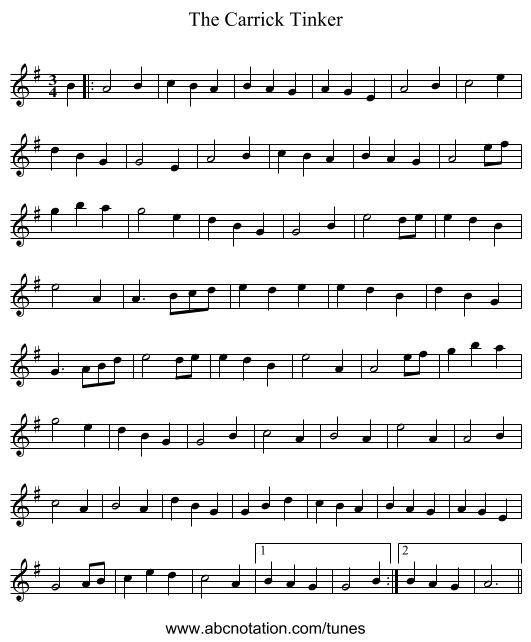 The Carrick Tinker - staff notation