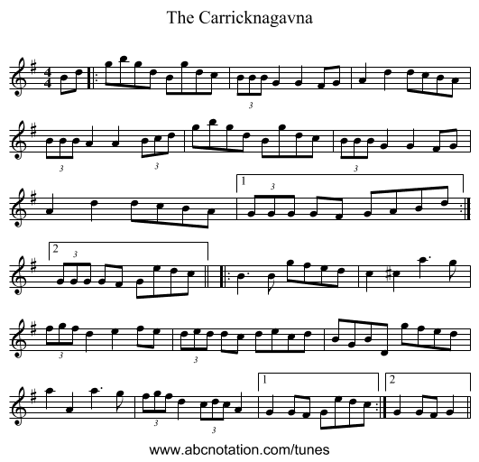 The Carricknagavna - staff notation