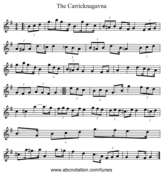 The Carricknagavna - staff notation