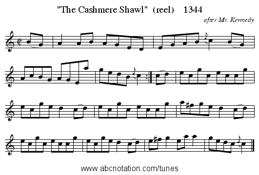 The Cashmere Shawl  (reel)    1344 - staff notation