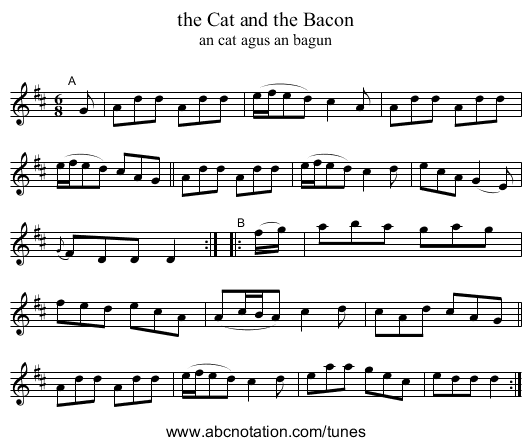 the Cat and the Bacon - staff notation
