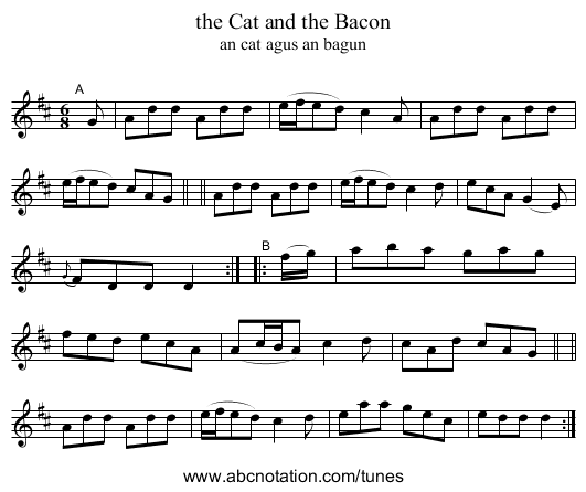 the Cat and the Bacon - staff notation