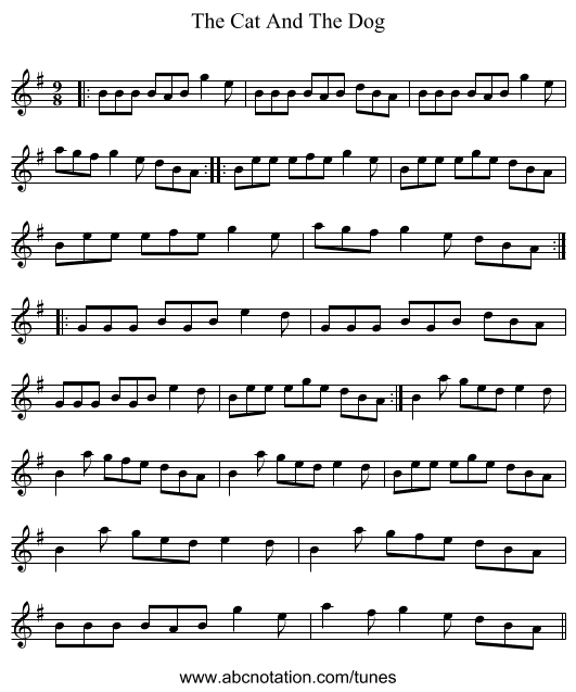 The Cat And The Dog - staff notation