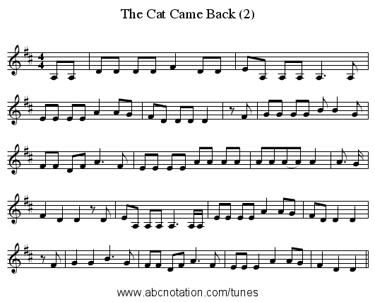 The Cat Came Back (2) - staff notation