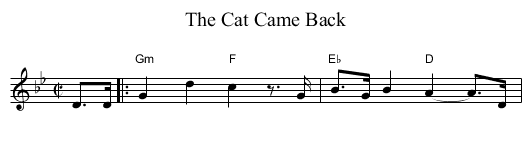 The Cat Came Back - staff notation