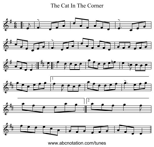 The Cat In The Corner - staff notation