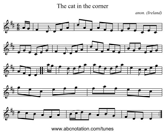 The cat in the corner - staff notation