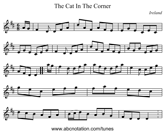 The Cat In The Corner - staff notation