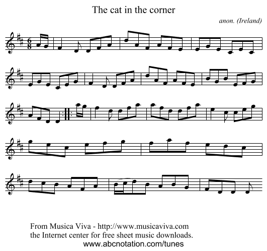 The cat in the corner - staff notation