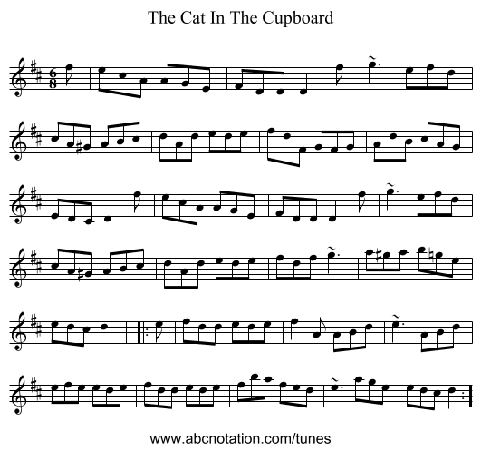 The Cat In The Cupboard - staff notation