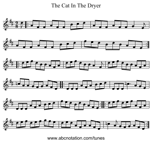 The Cat In The Dryer - staff notation