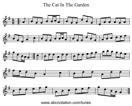 The Cat In The Garden - staff notation