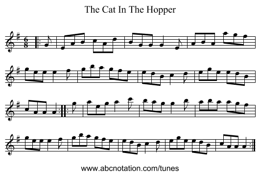 The Cat In The Hopper - staff notation