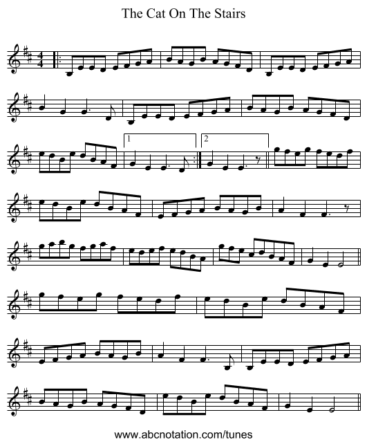 The Cat On The Stairs - staff notation