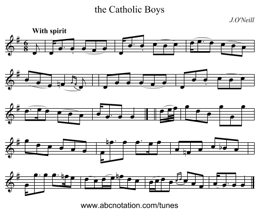 the Catholic Boys - staff notation