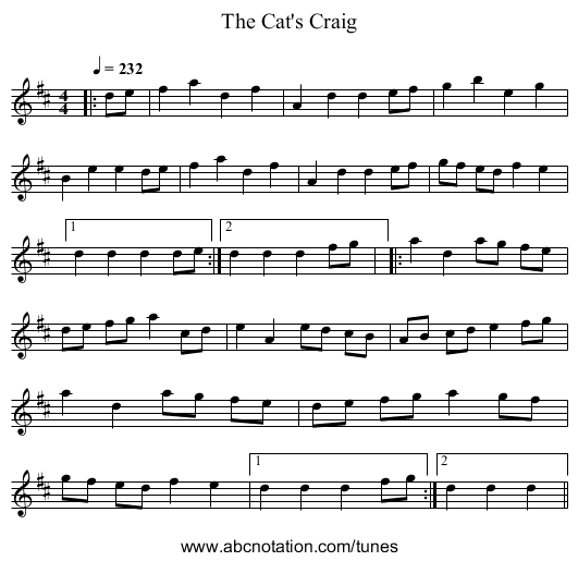 The Cat's Craig - staff notation
