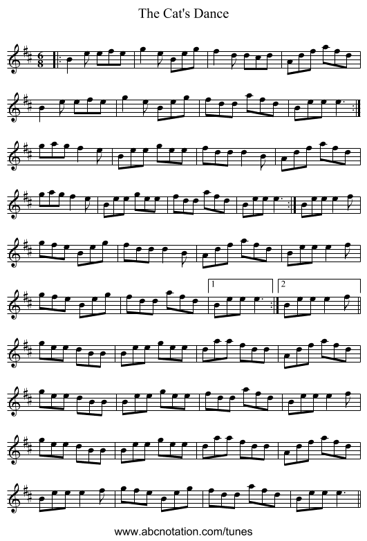 The Cat's Dance - staff notation