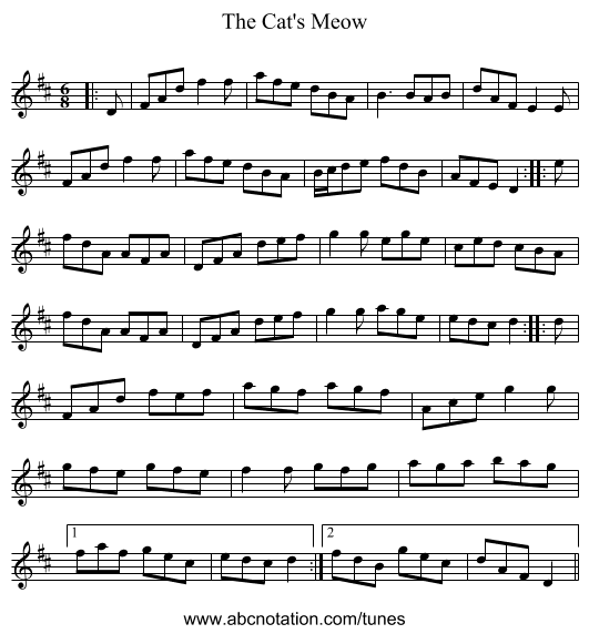 The Cat's Meow - staff notation