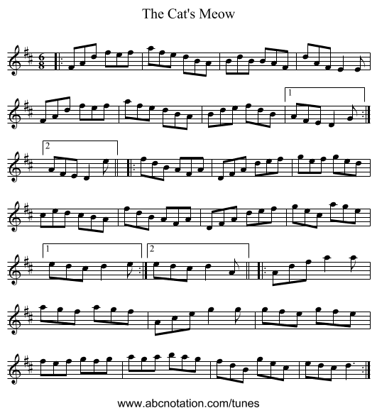 The Cat's Meow - staff notation