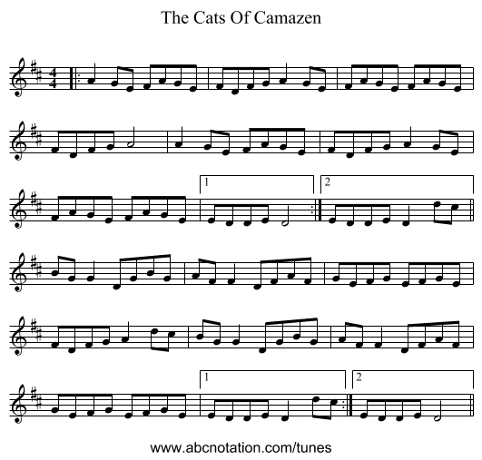 The Cats Of Camazen - staff notation