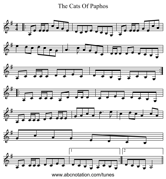 The Cats Of Paphos - staff notation