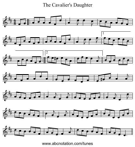 The Cavalier's Daughter - staff notation