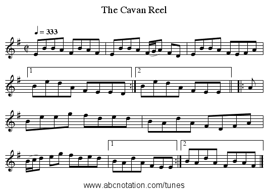 The Cavan Reel - staff notation