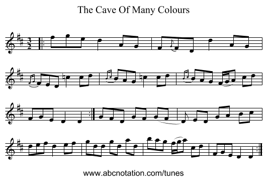 The Cave Of Many Colours - staff notation