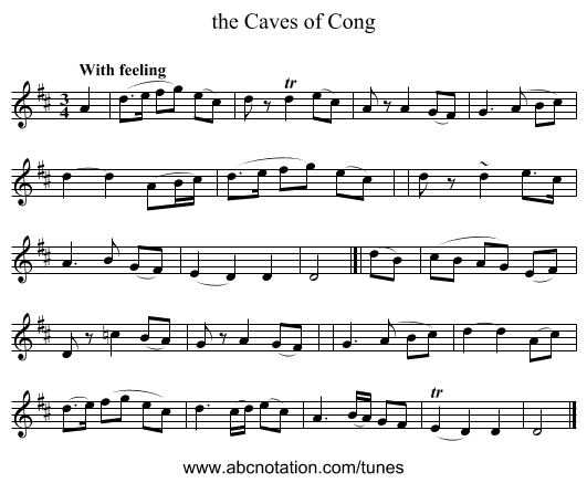 the Caves of Cong - staff notation