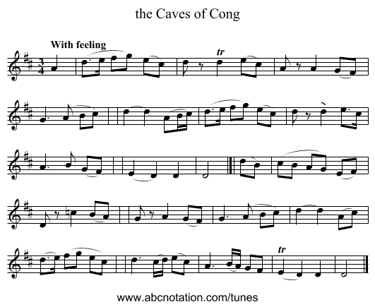 the Caves of Cong - staff notation