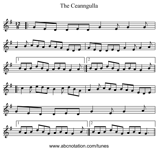 The Ceanngulla - staff notation