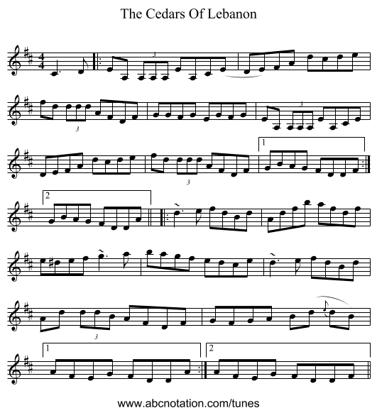 The Cedars Of Lebanon - staff notation