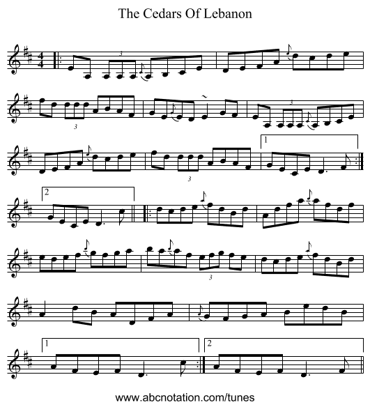 The Cedars Of Lebanon - staff notation