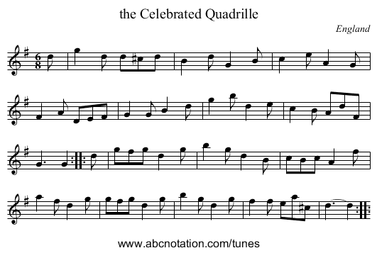 the Celebrated Quadrille - staff notation