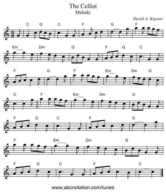 The Cellist - staff notation