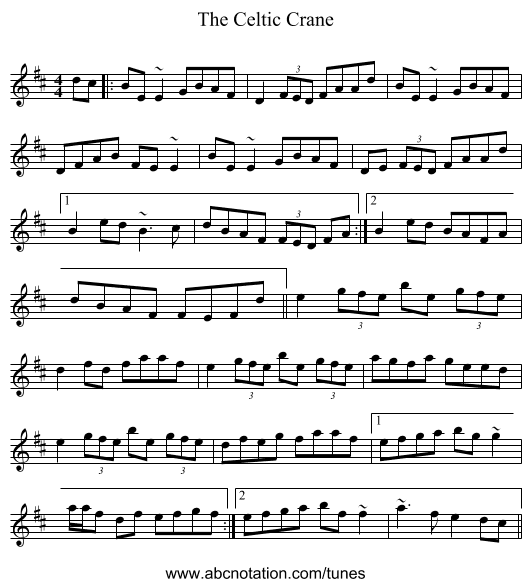 The Celtic Crane - staff notation