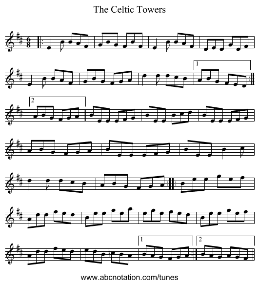 The Celtic Towers - staff notation