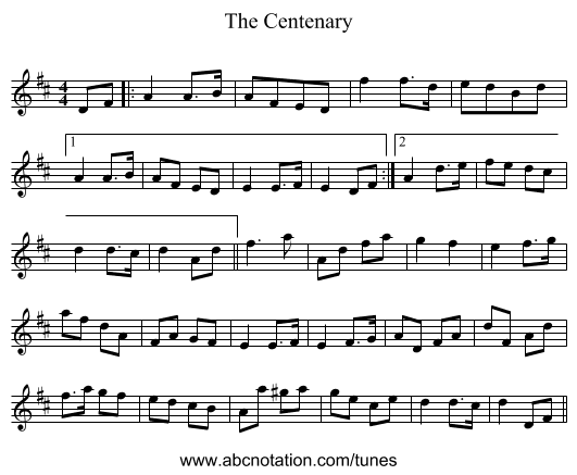 The Centenary - staff notation