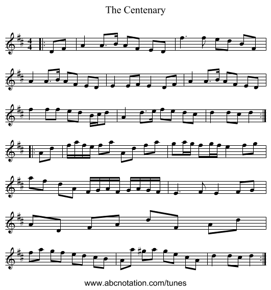 The Centenary - staff notation