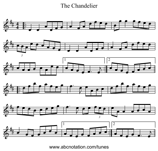 The Chandelier - staff notation