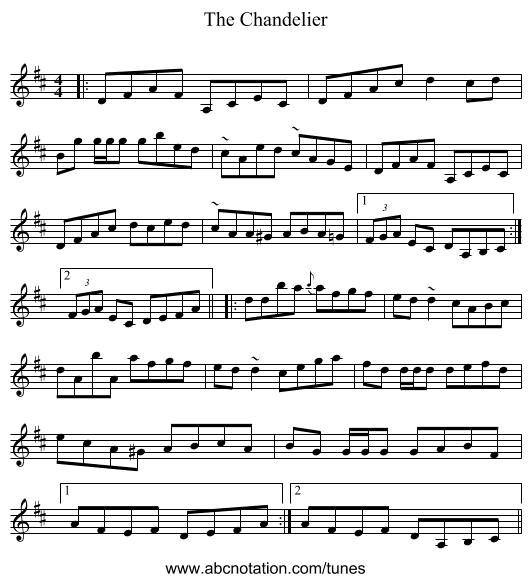 The Chandelier - staff notation