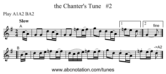the Chanter's Tune   #2 - staff notation