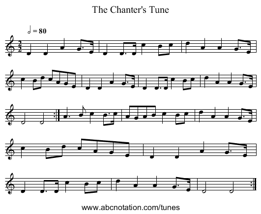 The Chanter's Tune - staff notation