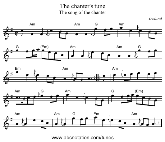 The chanter's tune - staff notation