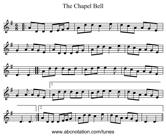 The Chapel Bell - staff notation