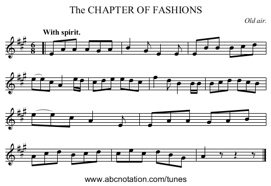 The CHAPTER OF FASHIONS - staff notation