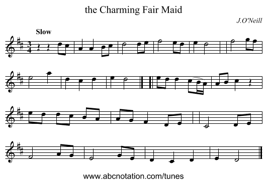 the Charming Fair Maid - staff notation
