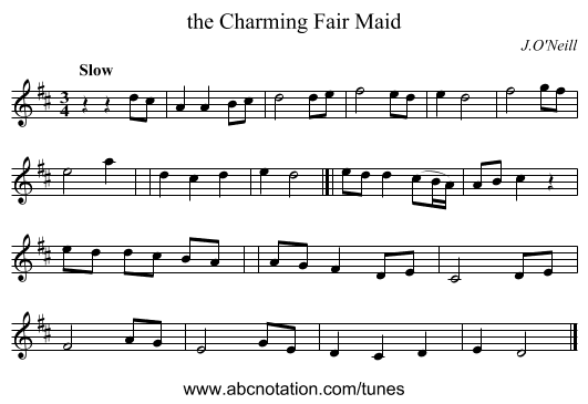 the Charming Fair Maid - staff notation