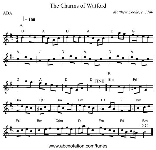 The Charms of Watford - staff notation