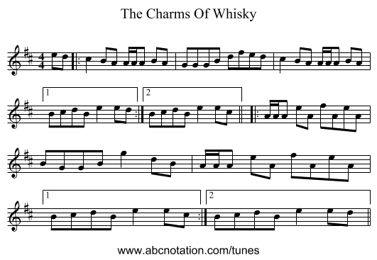 The Charms Of Whisky - staff notation